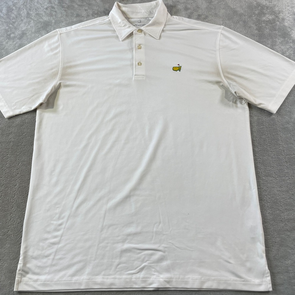 Masters Tech Mens Golf Polo Shirt White Short Sleeve Embroidered Logo Size L